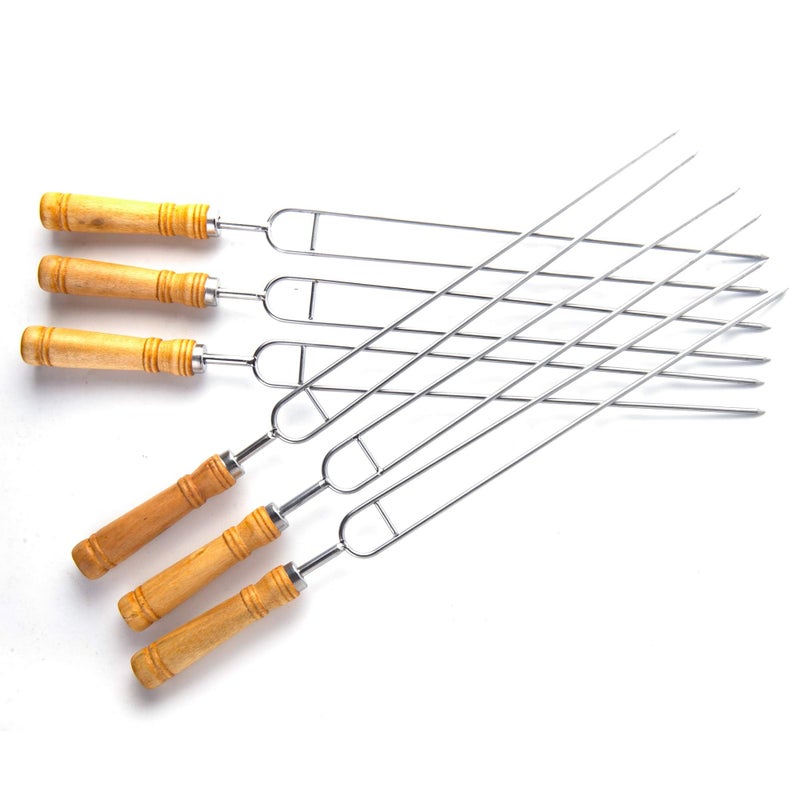 IMEEA Double Skewers for Grilling Thickened Stainless Steel Kebab BBQ Skewers with Wood Handle, 16.5-Inch - Image 4